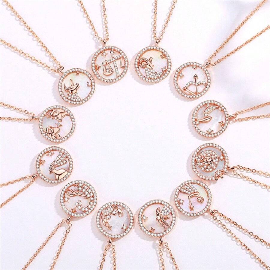 Zodiac Sign Necklace, New Design Style White Beading Star Discs Coin & Circle Pendants With Shell And Copper Chain For Women - Cancer Model - View 1