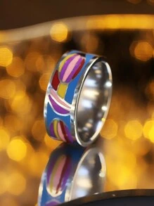 1 件时尚不锈钢彩绘戒指，百搭戒指，男女情人节礼物，妈妈，母亲，母亲节，礼物 - A40 - 查看 26