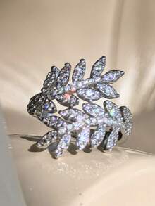 華麗的樹葉設計戒指微鑲承諾和公主風格優雅珠寶浪漫週年紀念日情人節禮物 - 樹葉 - 查看 1