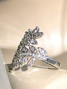 華麗的樹葉設計戒指微鑲承諾和公主風格優雅珠寶浪漫週年紀念日情人節禮物 - 樹葉 - 查看 6