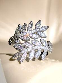 華麗的樹葉設計戒指微鑲承諾和公主風格優雅珠寶浪漫週年紀念日情人節禮物 - 樹葉 - 查看 5