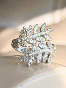 華麗的樹葉設計戒指微鑲承諾和公主風格優雅珠寶浪漫週年紀念日情人節禮物 - 樹葉 - 查看 3