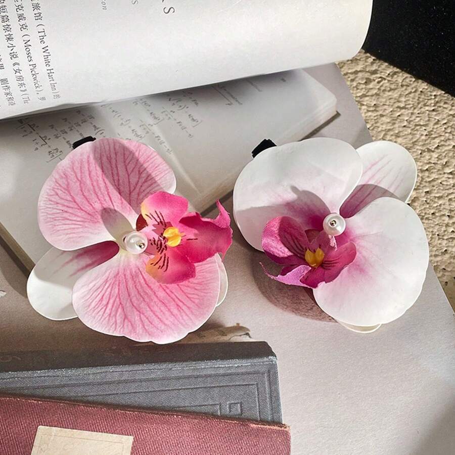 1pc Simulated Phalaenopsis Flower Shape Hair Clip,Bangs Clip/Side Clip For Beach Vacation/Bridesmaid/Party - Multicolor - View 1