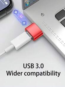 1pc Aluminum Alloy Usb 2.0 To Type-C Data Transfer Charging Adapter, Suitable For Car, Phone, Usb Charger Etc. - Red - View 3