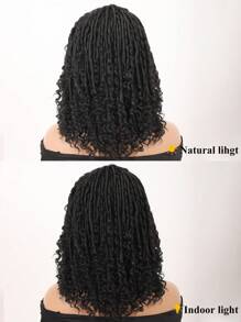 14 Inches Braided Synthetic Full Wig  Bob Goddess Locs Wig With Curls For Women Fauxs Locs Wig Machine Wig - Black - View 9