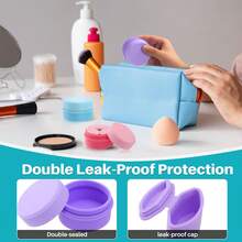 1入組旅行洗漱容器-3合1可重複使用的矽膠旅行瓶,帶防滴蓋,適用於奶油/乳液/化妝品/珠寶等,附3個分配器和一套化妝刮刀（粉色/紫色/藍色） - 藍色 - 查看 6