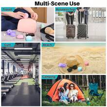 1入組旅行洗漱容器-3合1可重複使用的矽膠旅行瓶,帶防滴蓋,適用於奶油/乳液/化妝品/珠寶等,附3個分配器和一套化妝刮刀（粉色/紫色/藍色） - 藍色 - 查看 7