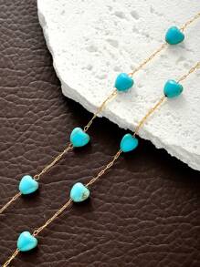 1pc Bracelet & 1pc Necklace Fashionable Bohemian Style Heart Stone Decorated Multi-Layered Chain Jewelry Set Suitable For Women's Vacation, Date, Party, Holiday Gifts And Daily Wear - Love Stone Model - View 2