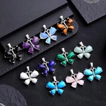 1入天然水晶蝴蝶造型吊墜,適用於家居裝飾或治療水晶蝴蝶項鍊 - 療癒水晶蝴蝶吊墜項鍊 - 查看 1