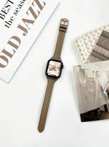 1入組荔枝紋路頂級牛皮拼接手帶，適用於Apple Watch Ultra/Se/8/7/6/5/4/3/2/1，適用於38/40/41/42/44/45/49mm - 咖啡 - 查看 1