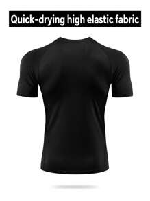 [Spring/Summer] 1pc Compression Short Sleeve Tight Fitness Top For Men, Core Training Undershirt - Black - View 2