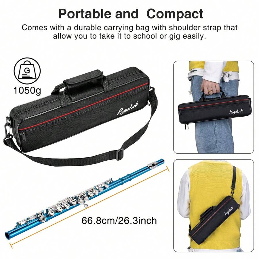 POGOLAB Flutes Closed Hole C 16 Keys Flute Instrument For Beginner With
