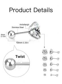 經典款圓形不鏽鋼耳釘女士立體氧化鋯 2/2.5/3/4/5/6/7/8/9/10毫米直徑耳飾珠寶 - 圓 銀色 - 查看 8