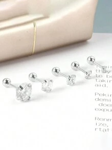 經典款圓形不鏽鋼耳釘女士立體氧化鋯 2/2.5/3/4/5/6/7/8/9/10毫米直徑耳飾珠寶 - 圓 銀色 - 查看 10