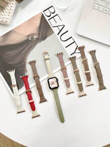 1入組荔枝紋路頂級牛皮拼接手帶，適用於Apple Watch Ultra/Se/8/7/6/5/4/3/2/1，適用於38/40/41/42/44/45/49mm - 咖啡 - 查看 2