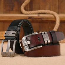 COOLERFIRE 1pc Men's Pin Buckle Cowhide Leather Belt, Vintage Style & Casual Leather Belt - Black - View 3