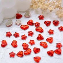 Nail Art Red Diamond Accessories For New Year, 10pcs Red Glass Flatback Diamond Heart Shaped For Valentine'S Day, Gold Flatback Diamond For Fingertip Decoration, Diy Manicure Accessory - Red - View 2