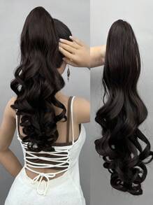Brown Claw Ponytail Extension Hair Accessories 20 Inch Long Natural Wave Heat Resistant Fiber Synthetic Ponytail Wig Women Daily Use - Brown - View 3