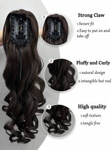Brown Claw Ponytail Extension Hair Accessories 20 Inch Long Natural Wave Heat Resistant Fiber Synthetic Ponytail Wig Women Daily Use - Brown - View 5