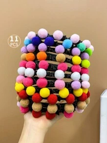 11pcs Kids' Hair Accessories Colorful Pom Pom Ball Cute Hair Clips & Headbands & Hair Ties For Braids And Twists - Multicolor - View 9