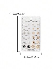 12對/組花心太陽星星設計耳針套裝,合金亞克力迷你簡約耳針套裝 - 彩色 - 查看 3