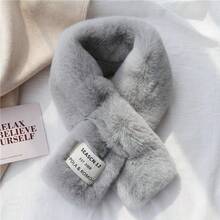 Women's Cross Wrap Plush Scarf With Detachable Fur Collar, Thick Winter Warm Neck Warmer - Grey - View 2