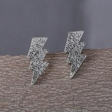 1對女式時尚復古閃電形耳環,仿舊質感,適合日常佩戴或節日裝扮 - 復古銀色 - 查看 5