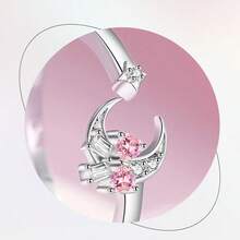 1pc Lovely Synthetic Cubic Zirconia Decor S925 Sterling Silver Ring, Valentine's Day Gift For Girls - Silver - View 5