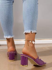 女士簡約時尚針跟拖鞋 - 紫色 - 查看 5