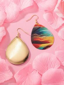 1對幾何水滴形油畫圖案吊墜流行復古優雅高端耳釘 - 彩色 - 查看 7