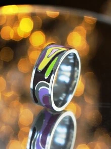 1 件时尚不锈钢彩绘戒指，百搭戒指，男女情人节礼物，妈妈，母亲，母亲节，礼物 - A40 - 查看 21