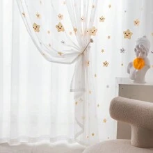1PC Starry Smiling Face Embroidered Sheer Curtains Kids