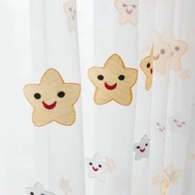 1PC Starry Smiling Face Embroidered Sheer Curtains Kids