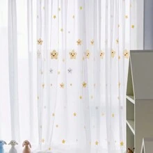 1PC Starry Smiling Face Embroidered Sheer Curtains Kids
