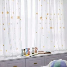 1PC Starry Smiling Face Embroidered Sheer Curtains Kids