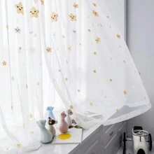 1PC Starry Smiling Face Embroidered Sheer Curtains Kids
