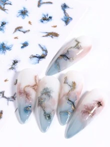 金色閃爍大理石指甲貼紙3入組,彩色漸變綻放花卉圖案黑色閃電條紋線條3d自粘滑塊美甲藝術裝飾 - 彩色 - 查看 8