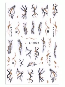 金色閃爍大理石指甲貼紙3入組,彩色漸變綻放花卉圖案黑色閃電條紋線條3d自粘滑塊美甲藝術裝飾 - 彩色 - 查看 4