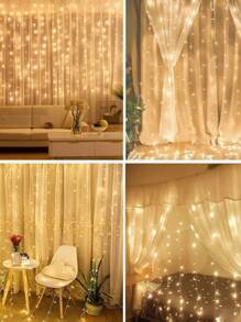 Cortinas Serie Luces LED 300 Decorativas USB 8 Modos 3x3m - Iluminación Hogar Decoración para Exterior y Interior, Foco Vintage Impermeable, Decoraciones Ideales para Navidad, Halloween y Más Eventos Cortina de hadas de la ventana de luces de cadena 300 LED Twinkle Firefly estrellas con 8 modos de luz a distancia y adaptador USB para el dormitorio, boda, fiesta, decoraciones de interior y al aire libre - Multicolor - Ver 8