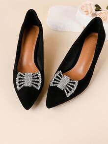 1對水晶蝴蝶形鑽石鑲嵌銅合金鞋扣,適合於女性鞋子的各種部位（鞋頭,鞋跟等）的理想裝飾品 - 銀色 - 查看 5