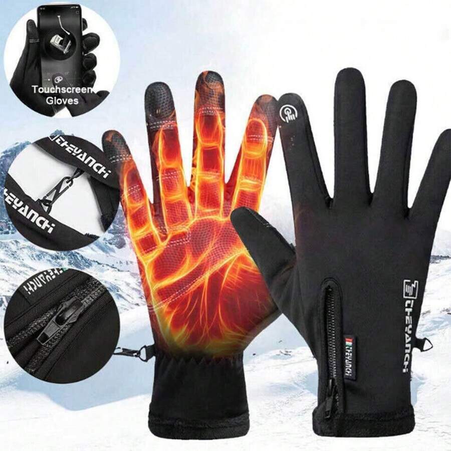 Winter Gloves, Waterproof, Warm, Windproof And Touchscreen-Compatible With Snowy & Cold Weather, Without Heating Device - Black - View 1