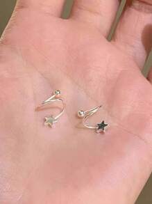 1對s形星星耳環,旋轉耳針時尚個性化設計耳夾,奢華高級感,配有特殊防丟失設計和旋轉彈簧感,是睡眠和日常穿戴的時尚獨特耳飾 - S彎星星一對 - 查看 3