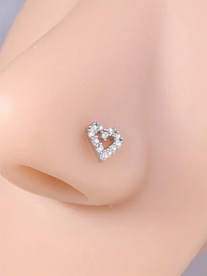 1 pieza Anillo de nariz con forma de L, aro de hueso con corazón de circonio cúbico brillante para mujeres como joyería linda de piercing para la nariz