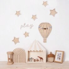 手工編織木製彩虹熱氣球,用於兒童房的星月裝飾,可掛在牆上或擺放在桌面上做裝飾品 - 棕色 - 查看 6