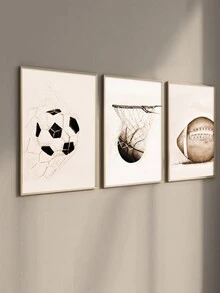 3pcs/Set Modern & Simple Sports Themed Wall Art With Basketball, Soccer & Football For Living Room Sofa Background Decoration - Multicolor - View 2