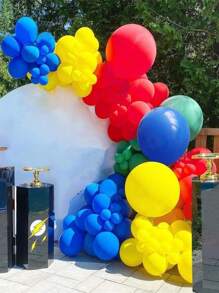 Mtrong Te Set de 130 piezas de globos de látex rojos, amarillos y azules, decoración para fiesta de baby shower y cumpleaños con guirnalda de globos - Multicolor - Ver 3
