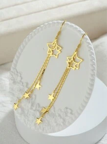 1 Pair Exquisite 925 Silver Star Earrings Long Chain Dangle Tassel Earrings Gold Plating Earrings For Women's Daily Wear Holiday