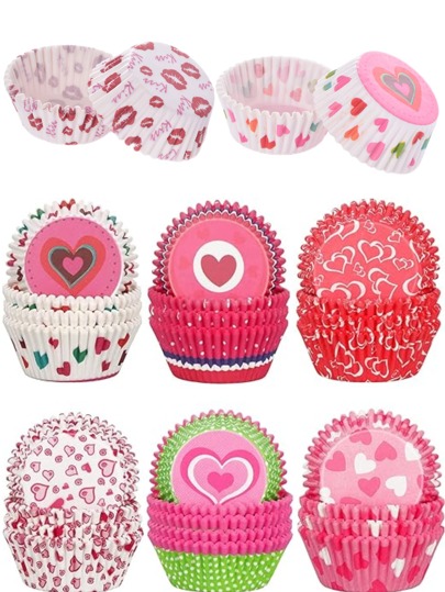 300/100 Piezas De Revestimientos Para Cupcakes De Papel Con Forma De Corazón, Molde Para Hornear De Tamaño Estándar Para El Día De San Valentín, Bodas, Cumpleaños, Fiesta Temática De Vacaciones (estilos Mezclados)