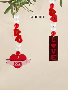 1pc Random Wooden Beaded Craftwork For Valentine'S Day Decoration, Heart Shaped Pendant With Tassel & Jute Rope For Diy - Multicolor - View 1