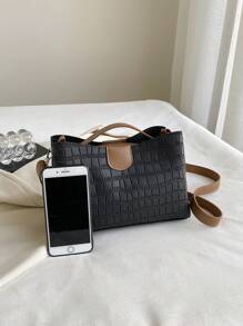 1pc Stitching Pu Leather Large Capacity Magnetic Closure Fashion Handbag Suitable For Women Daily Use - Multicolor - View 4